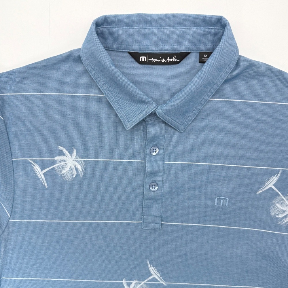 Travis Mathew Polo Mens M Blue Palm Tree North Sound Golf Club Cayman Islands